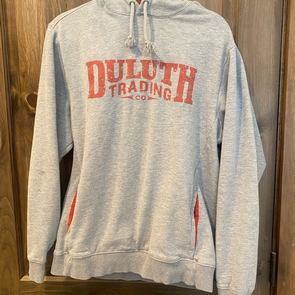 Duluth Trading Co Men's Gray Hoodie with Red Accents